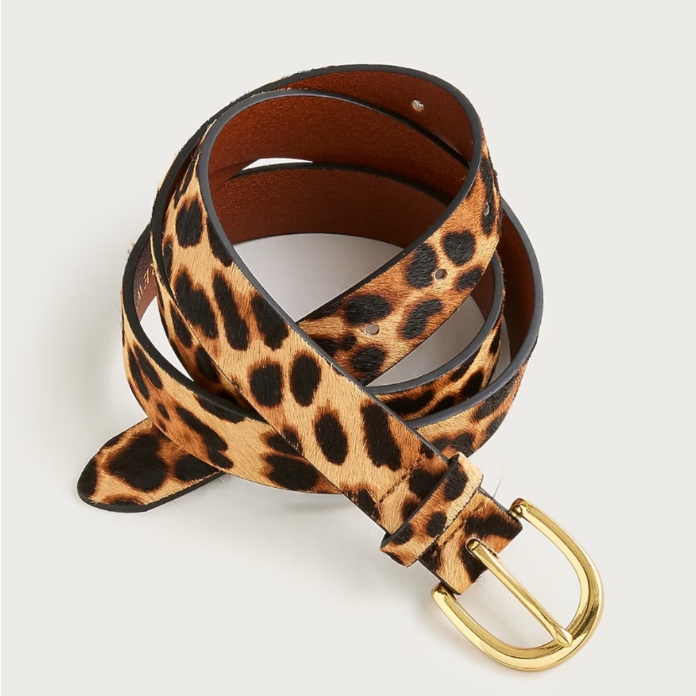 J.Crew Large Leopard Print Women's Belt with Gold Buckle